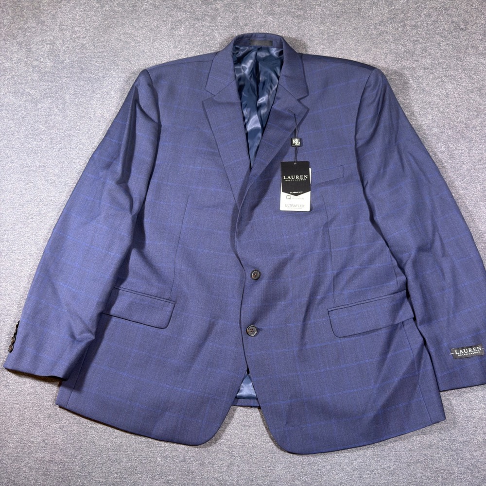 Lauren Ralph Lauren Sport Coat Mens 48R Blue Plaid Classic Fit Wool Blazer New